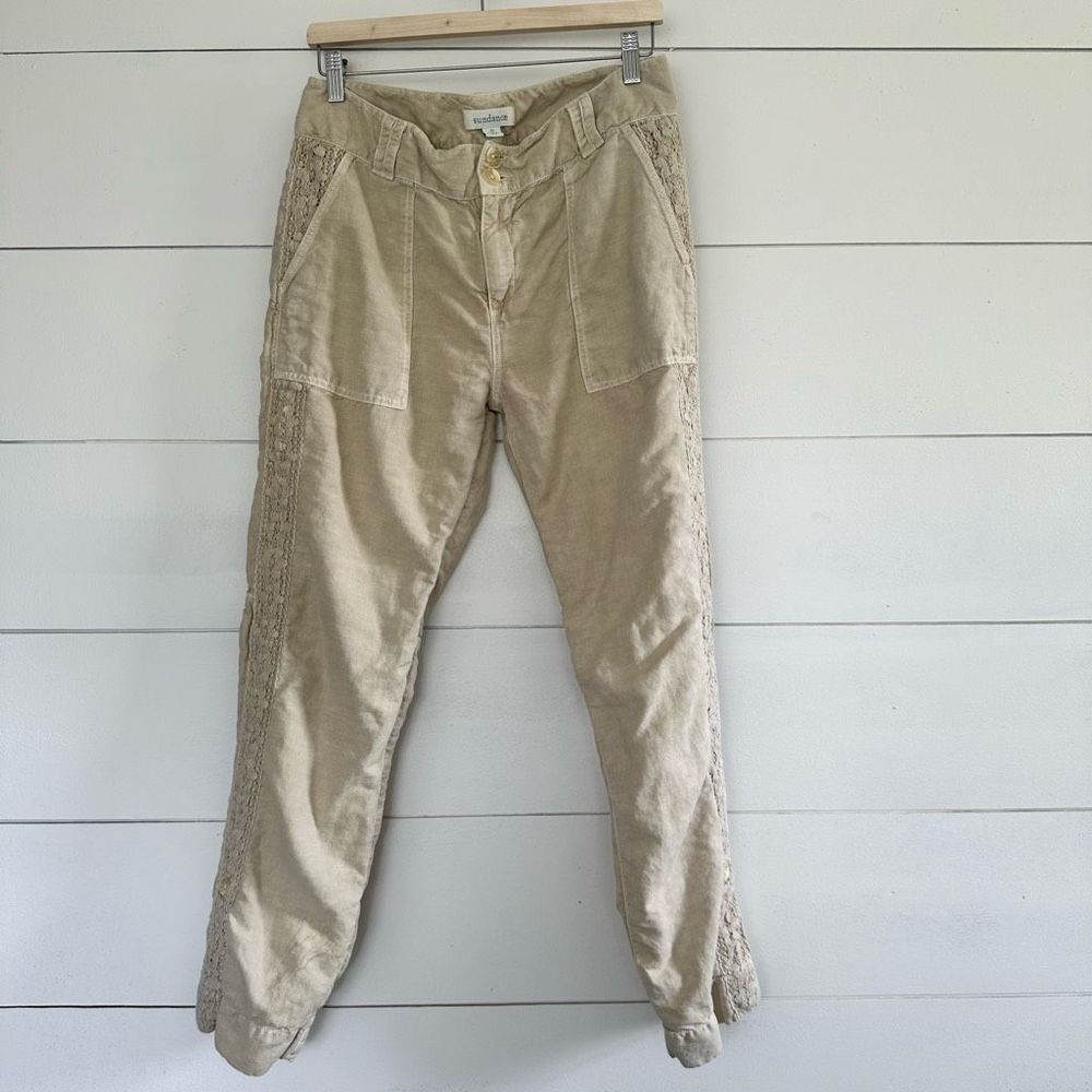 Sundance Organia Lace Cotton Linen Blend Pants Size 10